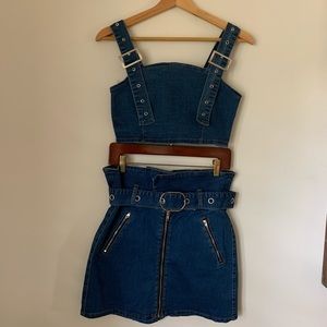 Denim Bralette and Skirt Set